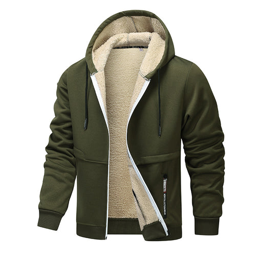 Casual Hoodies For Men Heavyweight Fleece Sweatshirt Winter Thick Sherpa Lined Hooded Zipper Jacket Thick Streetwear Coats